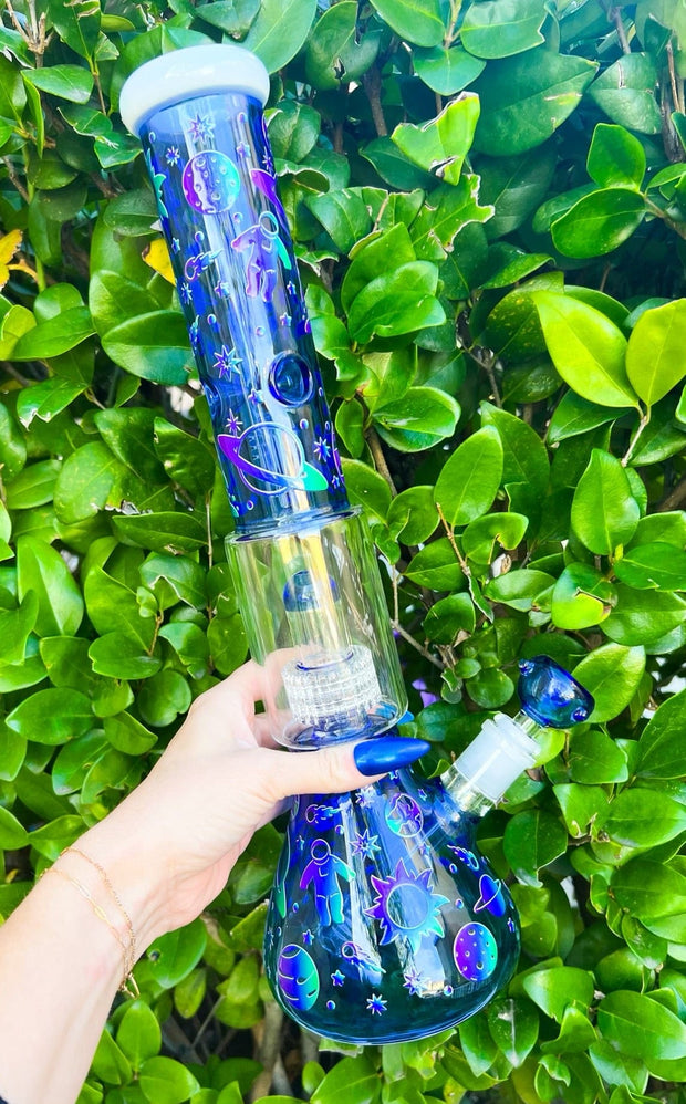 Blue Outer Space 16in Glass Water Pipe/Bong