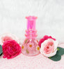 Backside of the mini pink iridescent floral bong