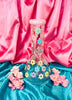 Pink Rainbow Daisies 10in Glass Water Pipe/Bong