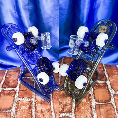Blue Skateboard 9in Glass Water Pipe/Dab Rig