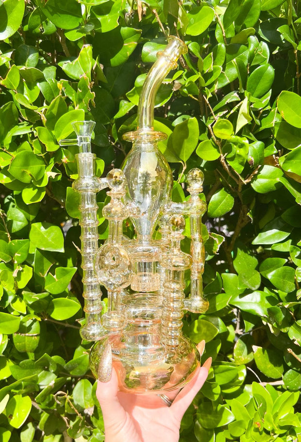 Iridescent Princess Tower Recycler Glass Water Pipe/Dab Rig