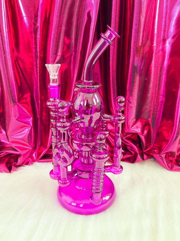 Fuchsia Princess Tower Recycler Glass Water Pipe/Dab Rig