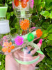 Milky Green 16 Inch Dried Floral Triple Perc Glass Water Pipe/Dab Rig