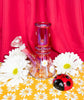 Red ladybug bong side profile with white daisies and red background