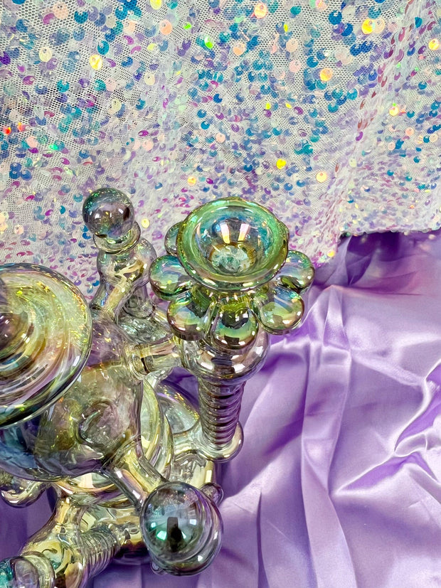 Iridescent Princess Tower Recycler Glass Water Pipe/Dab Rig