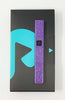 purple glitter vape sitting on manufacturer's box