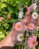 Pink White Daisies 18in Double Perc Glass Water Pipe/Dab Rig