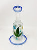 Blue Dried Flowers Bent Neck Glass Water Hand Pipe/Dab Rig