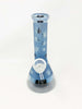 Blue Metallic Weed Leaves Beaker Glass Water Pipe 8.5in Bong
