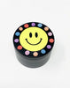 Rainbow Smiley Face Herb Grinder Custom Black Spice Grinder 4 Piece 55mm W/ Cleaning Tool