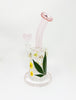 Pink StayLit Dried Flowers 9in Bent Neck Glass Water Hand Pipe/Dab Rig