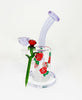 Pink Roses Bent Neck Glass Water Hand Pipe/Dab Rig