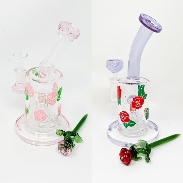 Glass Rose Pipe Pink Patterned Bong StayLit Design