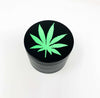 Black Herb Grinder Neon Green Glitter Weed Leaf 4 Piece 55mm W/ Cleaning Tool