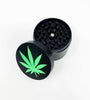 Black Herb Grinder Neon Green Glitter Weed Leaf 4 Piece 55mm W/ Cleaning Tool