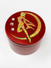 Red Herb Grinder Gold Holographic Moon Crystal 4 Piece 55mm W/ Cleaning Tool