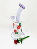 Pink Roses Bent Neck Glass Water Hand Pipe/Dab Rig