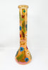 Iridescent Amber Dried Floral 14in Beaker Glass Water Pipe/Bong