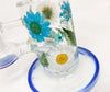 Blue Dried Flowers Bent Neck Glass Water Hand Pipe/Dab Rig
