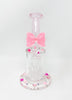 Pink StayLit Pink Bow Swarovski Crystal Pearls 8.5in Bent Neck Glass Water Hand Pipe/Dab Rig