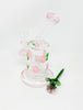 Pink Roses Bent Neck Glass Water Hand Pipe/Dab Rig