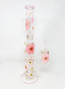 Pink White Daisies 18in Double Perc Glass Water Pipe/Dab Rig