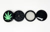 Black Herb Grinder Neon Green Glitter Weed Leaf 4 Piece 55mm W/ Cleaning Tool