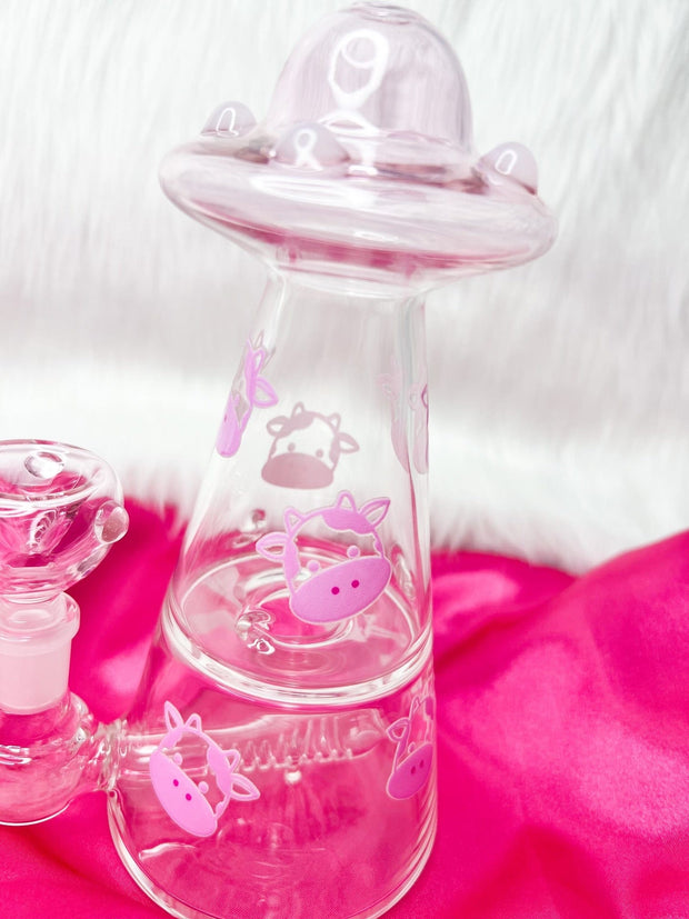 Pink Cow Abduction Glass Water Pipe/Dab Rig