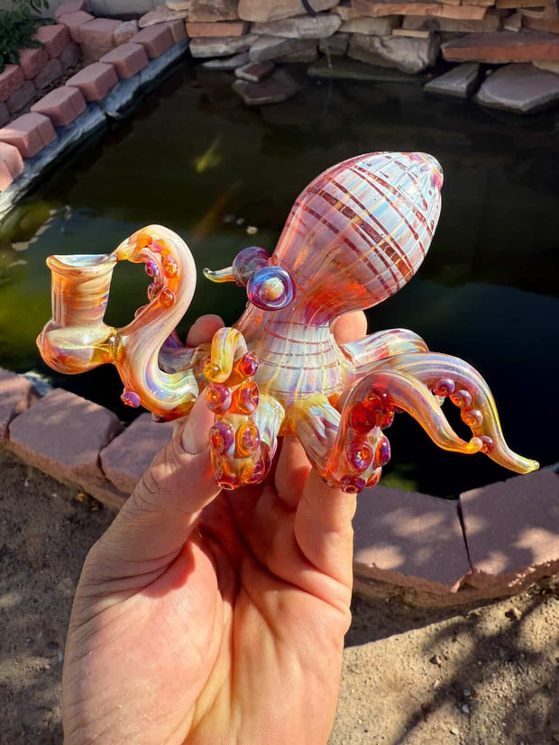 Izzy The Glassblower Amber Purple Galaxy Octopus Heady Glass Water Pipe/Dab Rig