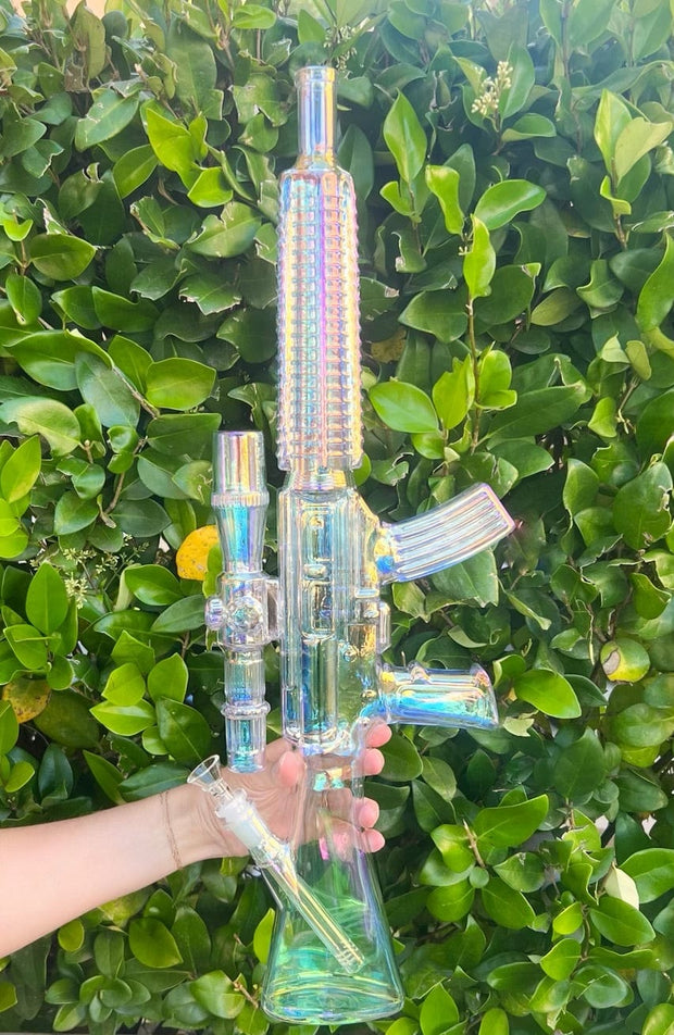 Amber Iridescent Assault Rifle Glass Water Pipe/Bong