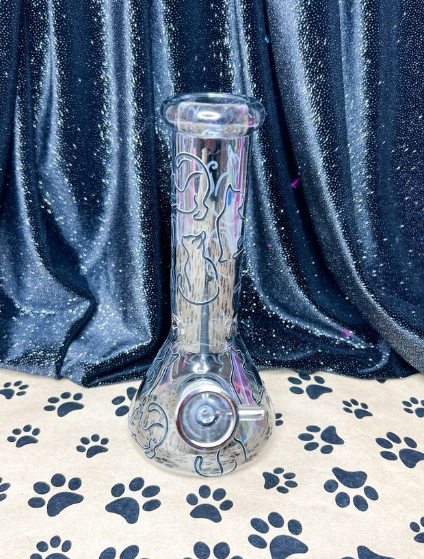 Black Cats Iridescent 8in Glass Water Pipe/Bong