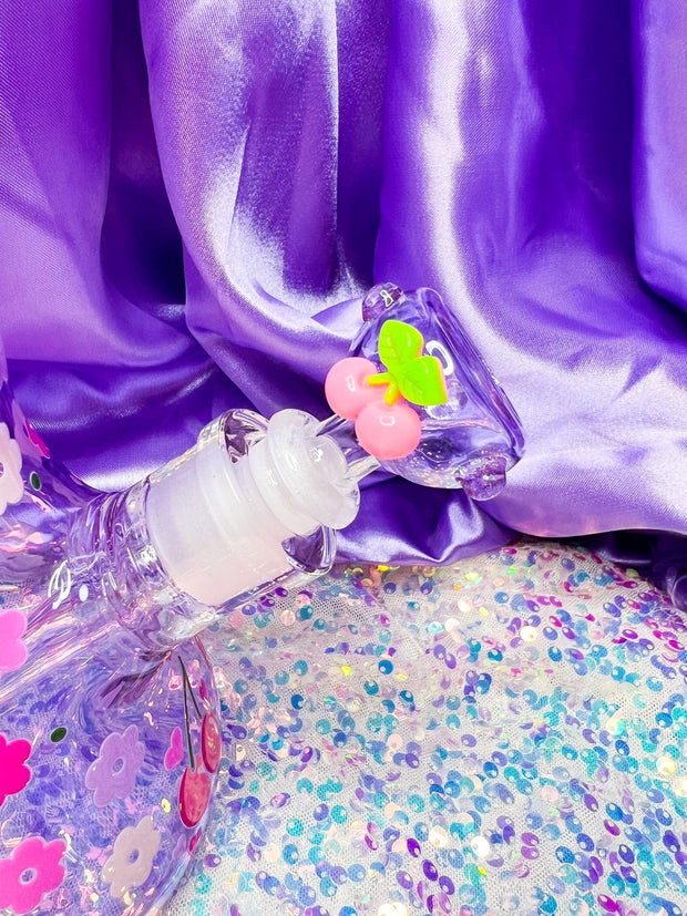 Purple Daisies & Cherries 12in Glass Water Pipe/Bonge