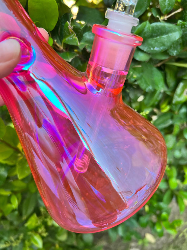 Neon Pink Iridescent 16in Glass Water Pipe/Bong