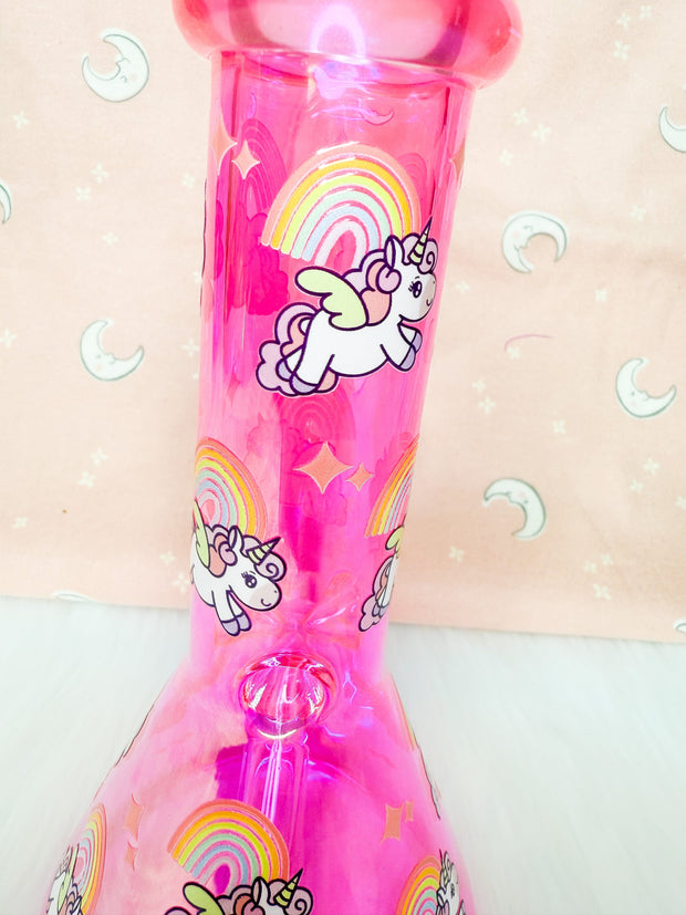 Pink Unicorn 8in Glass Water Pipe/Bong