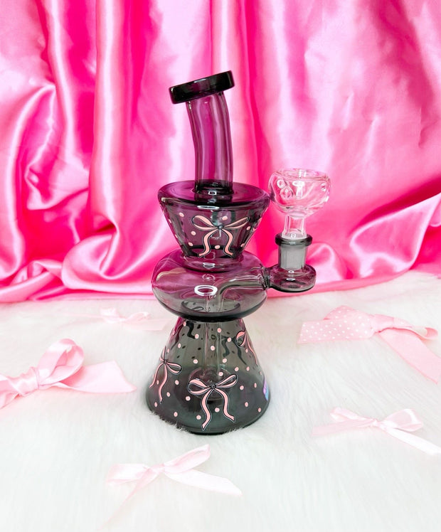 Black Pink Bows Recycler Glass Water Pipe/Dab Rig