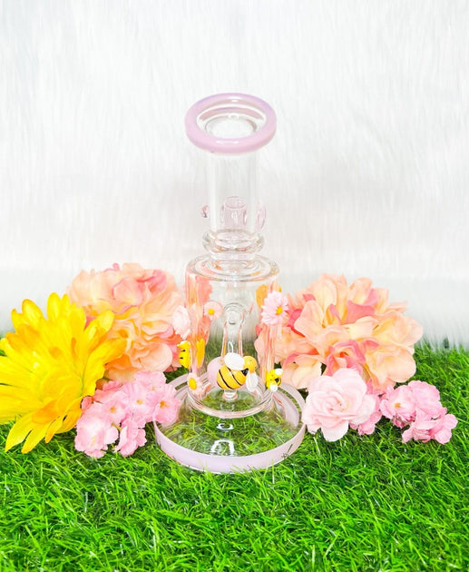 Pink Bees & Daisies Water Pipe | Pink Bees Dab Rig