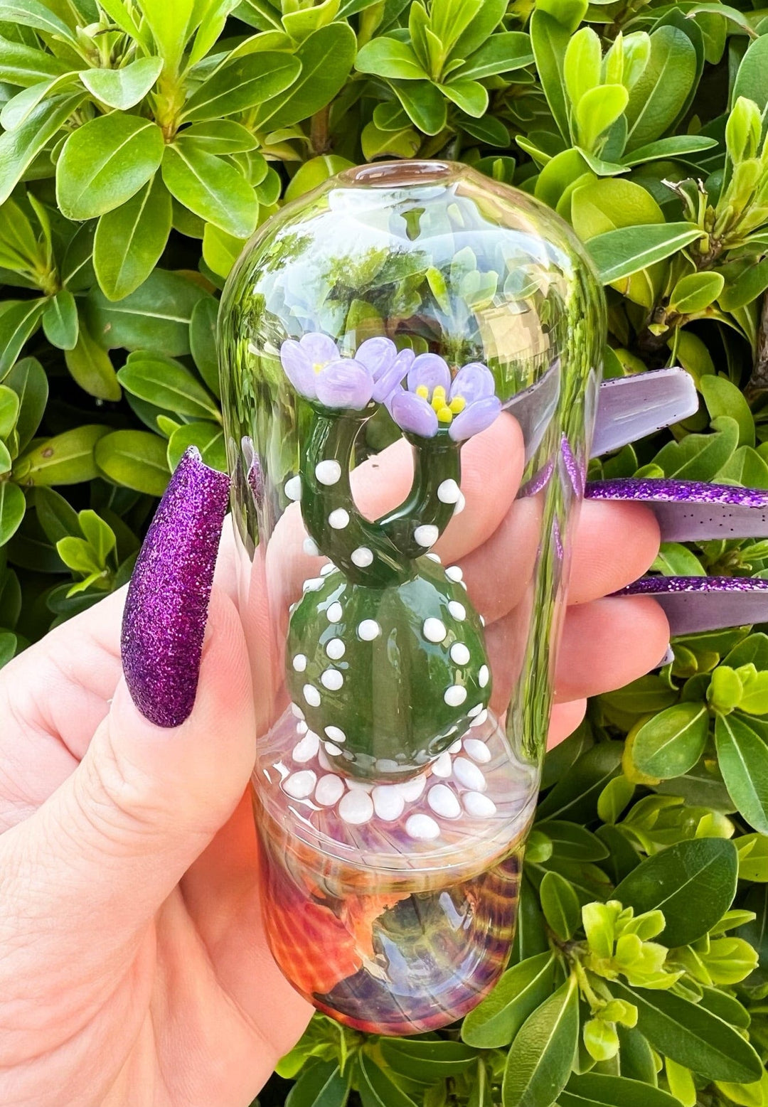 cactus cigarette receptacle Fumed Cactus Glass Hand Pipe| Succulent Hand Pipe