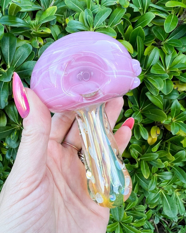 Pink Fumed Mushroom Glass Hand Pipe