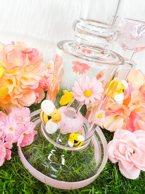 Pink Bee Rigs Pink Bees & Daisies Water Pipe | Pink Bees Dab Rig