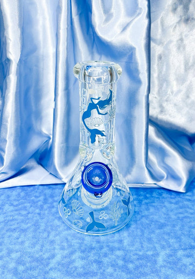Blue Mermaid Seashell 10in Glass Water Pipe/Bong
