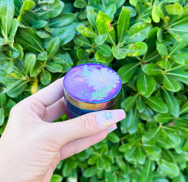 Purple Rainbow Dried Floral 4 Piece Grinder