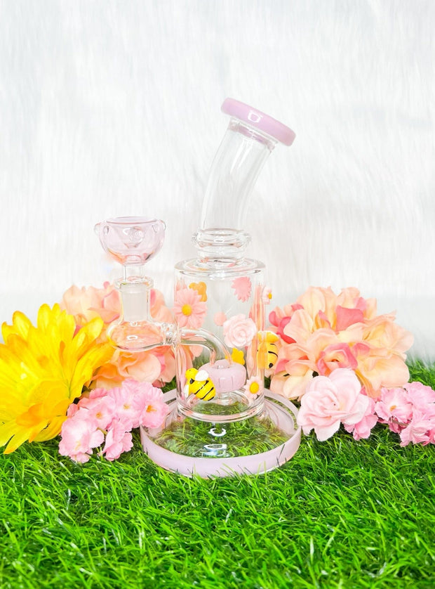 Pink Bee Rigs Pink Bees & Daisies Water Pipe | Pink Bees Dab Rig