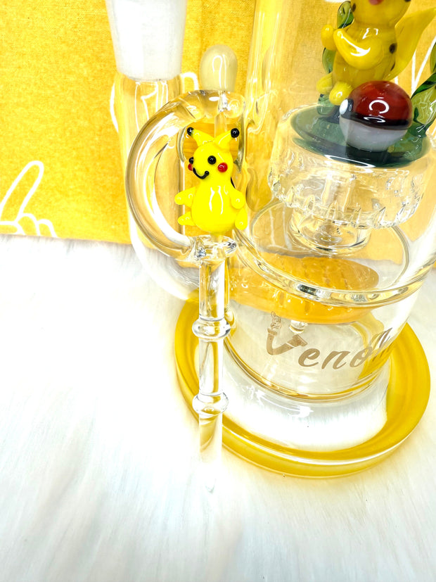 Yellow Smokemon 10in Double Perc Glass Water Pipe/Dab Rig