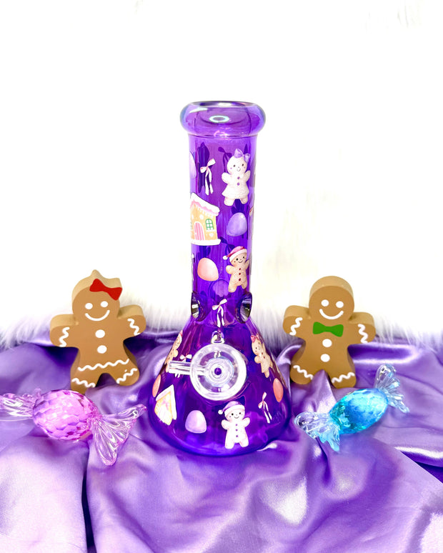 Purple Gingerbread Man Glass Water Pipe/Bong