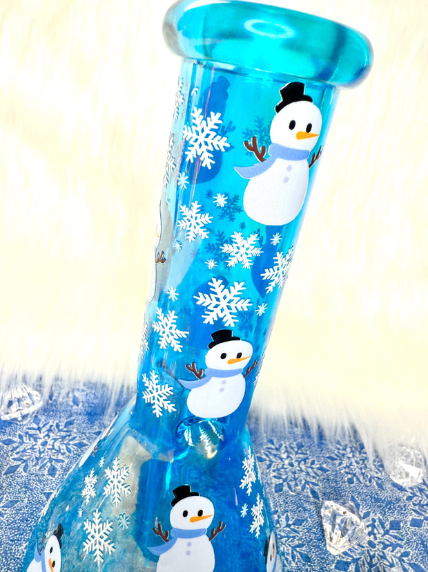 Blue Iridescent Snowman Glass Water Pipe/Bong