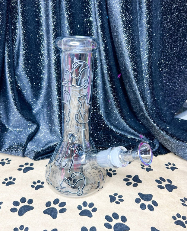 Black Cats Iridescent 8in Glass Water Pipe/Bong
