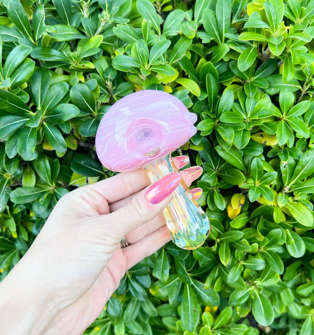 Pink Fumed Mushroom Glass Hand Pipe