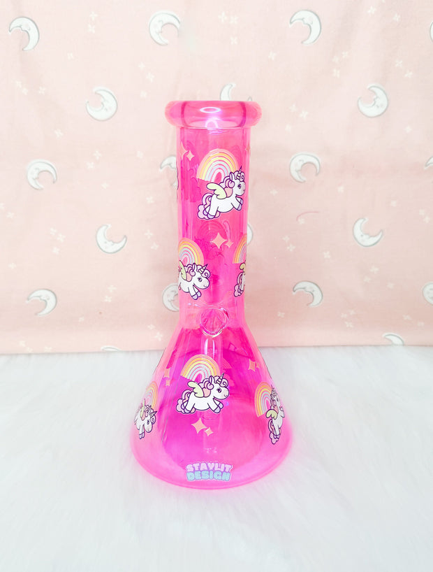 Pink Unicorn 8in Glass Water Pipe/Bong