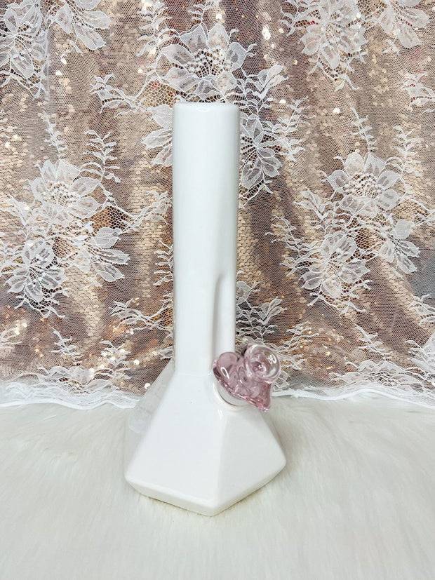 White Cermaic 10in Glass Water Pipe/Bong