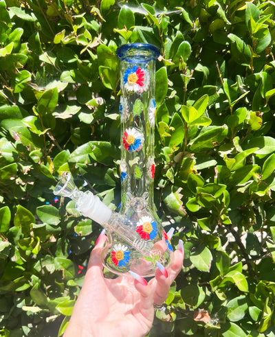 Red White & Blue Dried Floral Glass Water Pipe/Bong